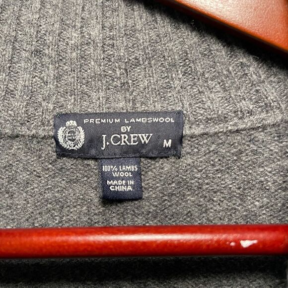 J. Crew 100% Premium Lambswool Argyle Gray Zip Pullover Sweater Size Medium - Picture 5 of 8